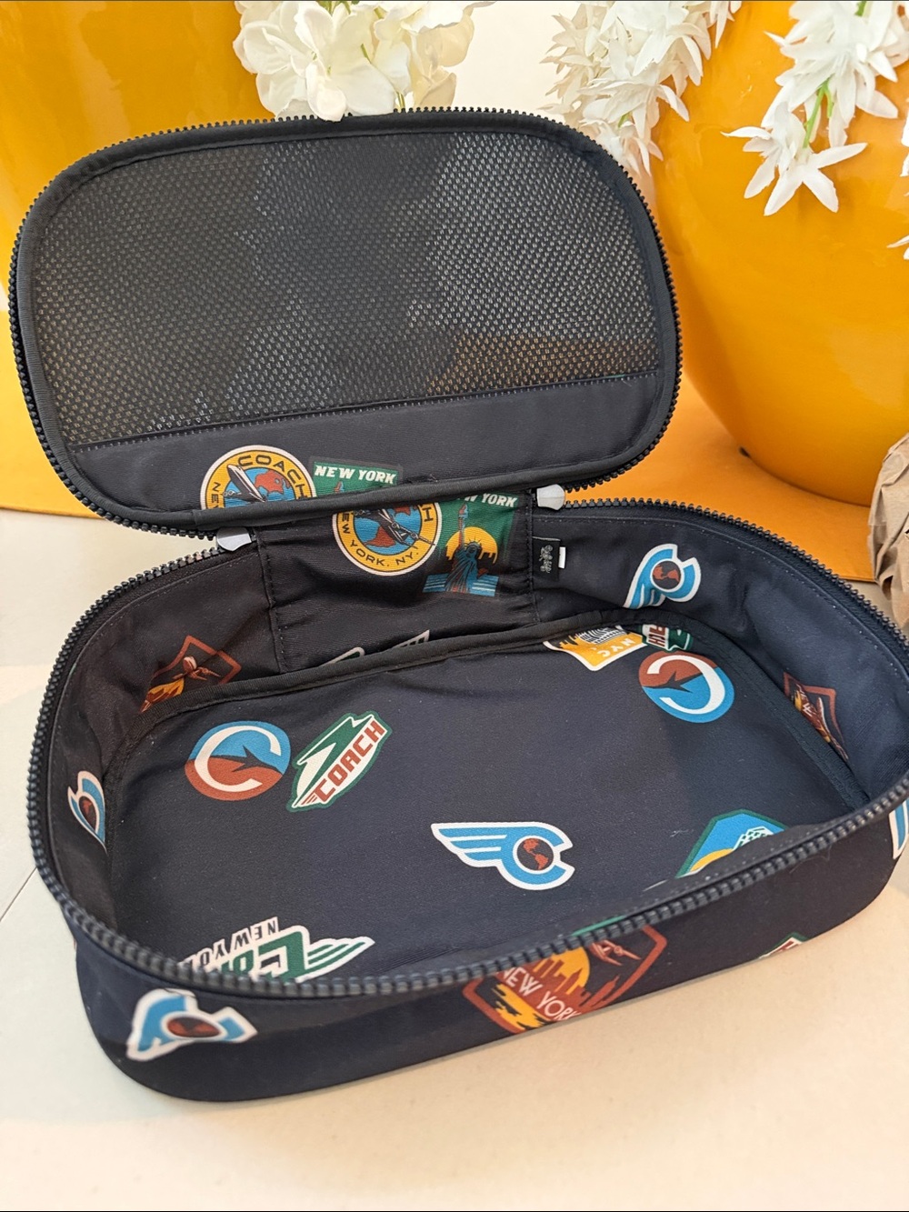 Unisex Coach Black Travel Pouch with Patch Graphics - Picture 7 of 8